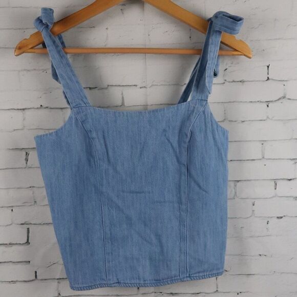 OLD NAVY BLUE DENIM CROP TOP WITH SHOULDER TIE DETAIL SIZE XS - Picture 1 of 4
